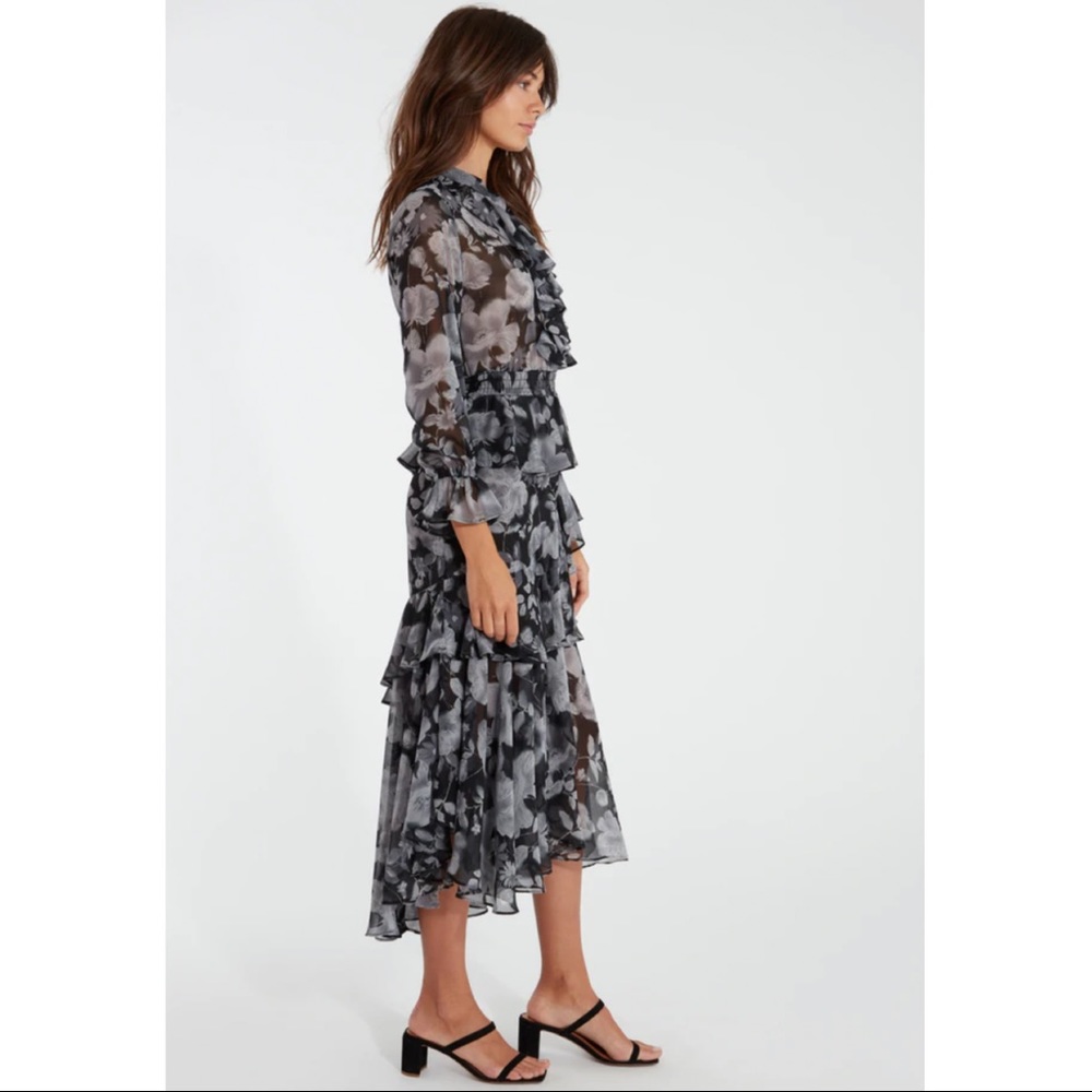 MISA Los Angeles Black Foral Agnese Midi Dress S - Picture 4 of 14